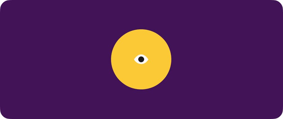 Yellow circle with a centered eye icon on a purple background.